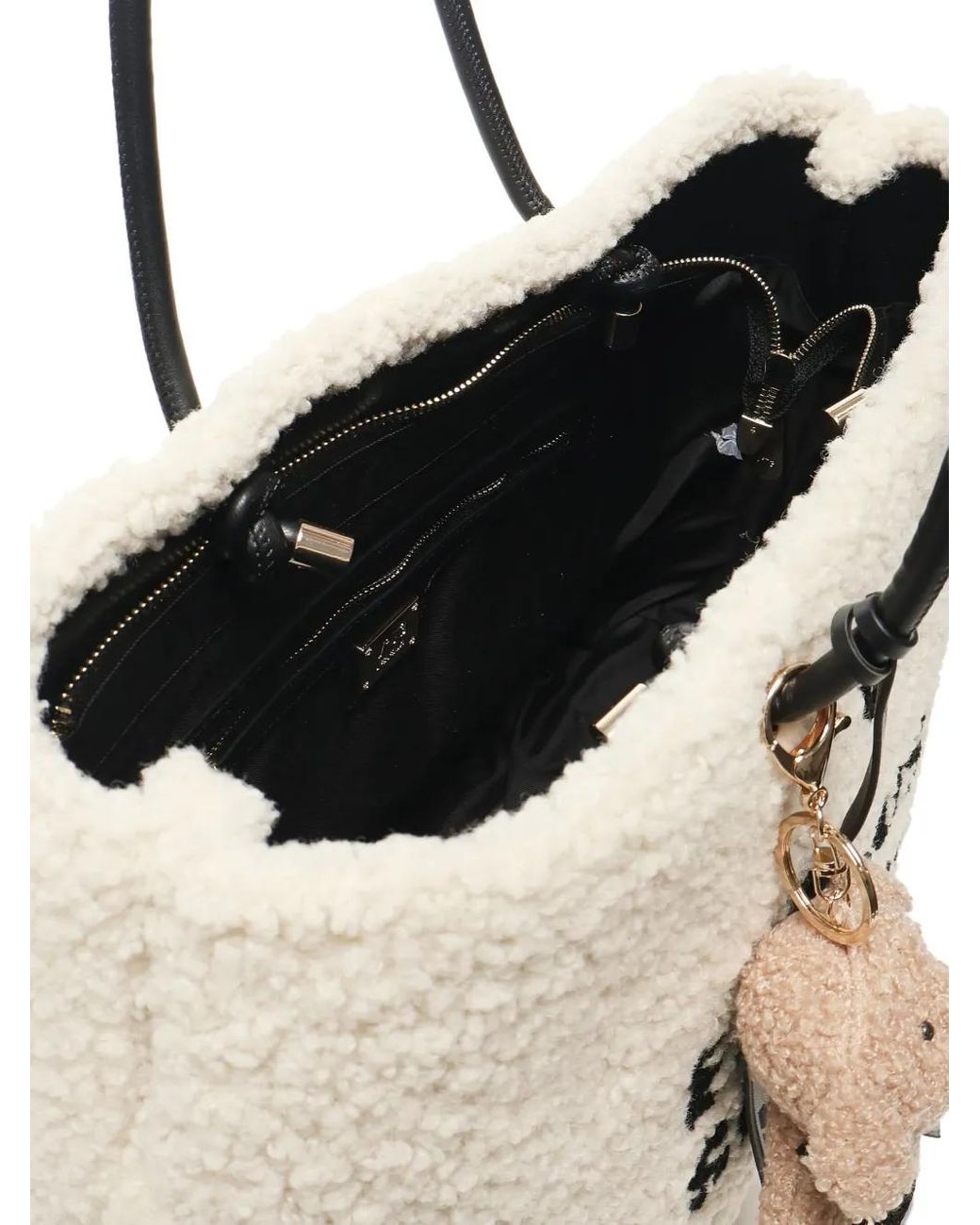 V73 Natural Teddy-Embellished Shearling Tote Bag