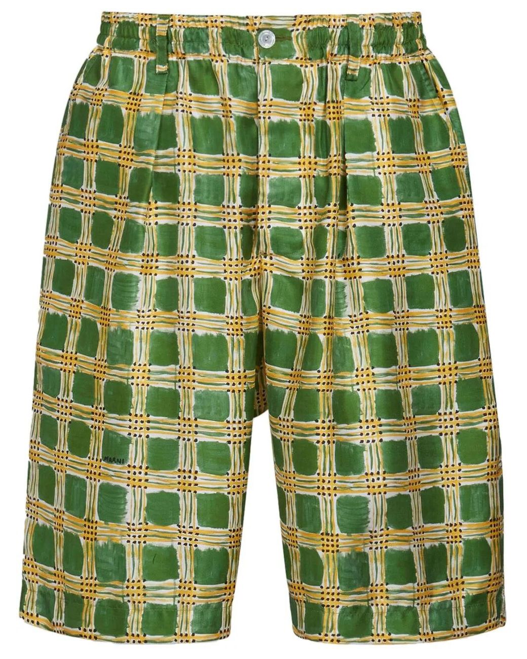 Marni Geruite Zijden Shorts in het Green voor heren