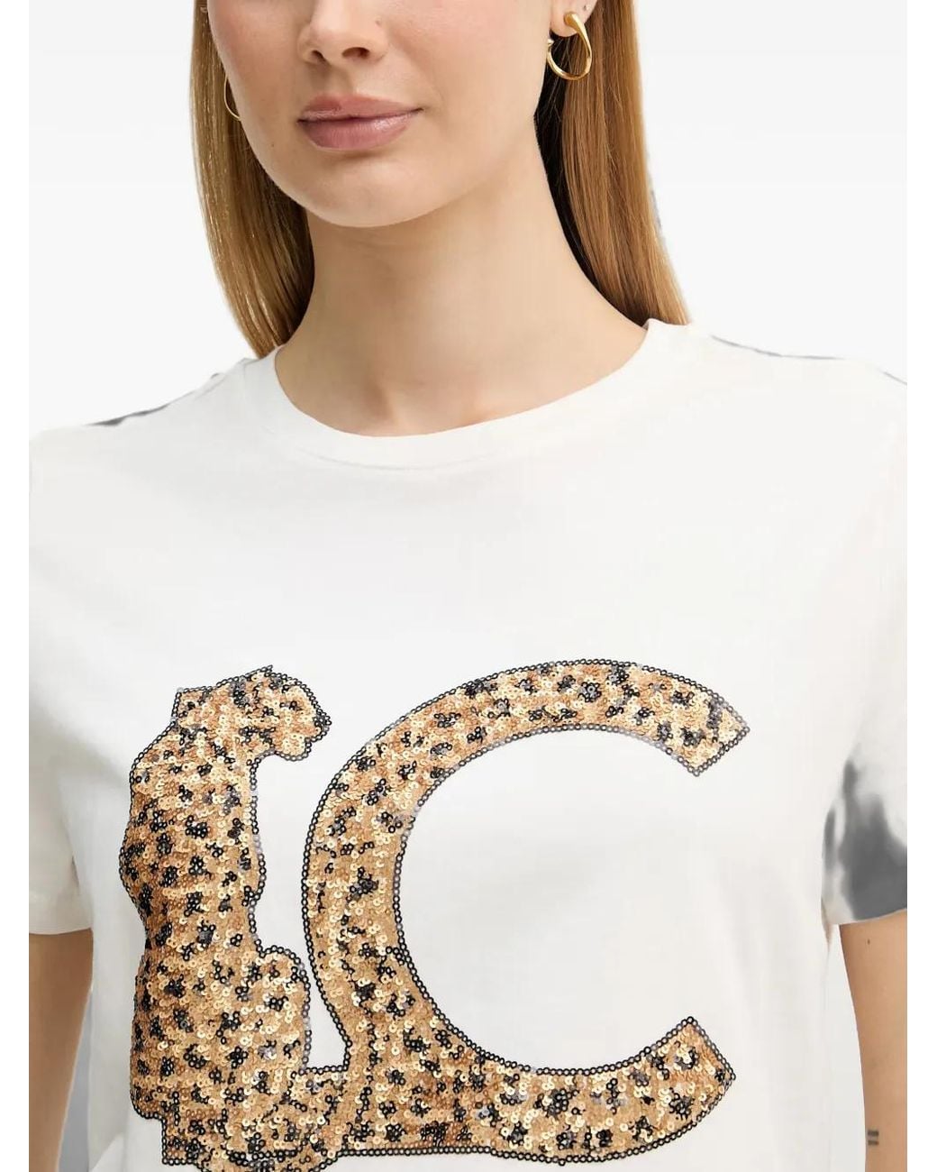 Lola Casademunt White T-Shirt Brodé De Sequins À Logo Imprimé