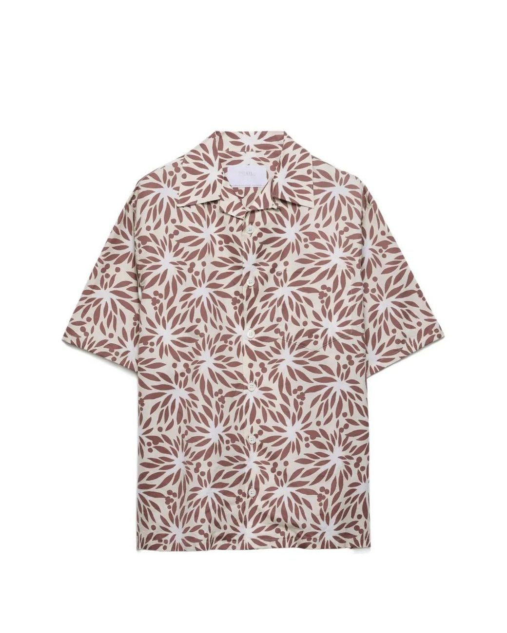 Prada Pink Printed Cotton Bowling Shirt for men