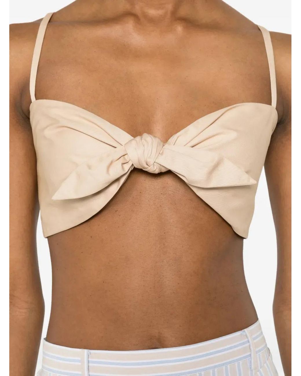 Isabelle Blanche Natural Knot-Detail Spaghetti-Strap Top