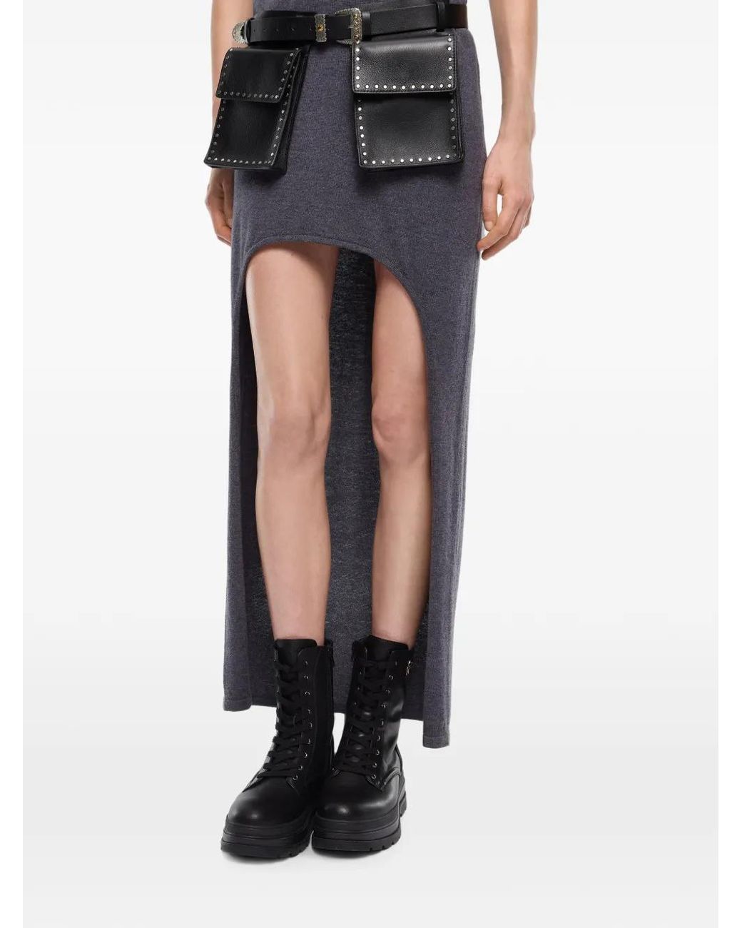 Pinko Blue Asymmetric-Hem Knitted Mini Dress