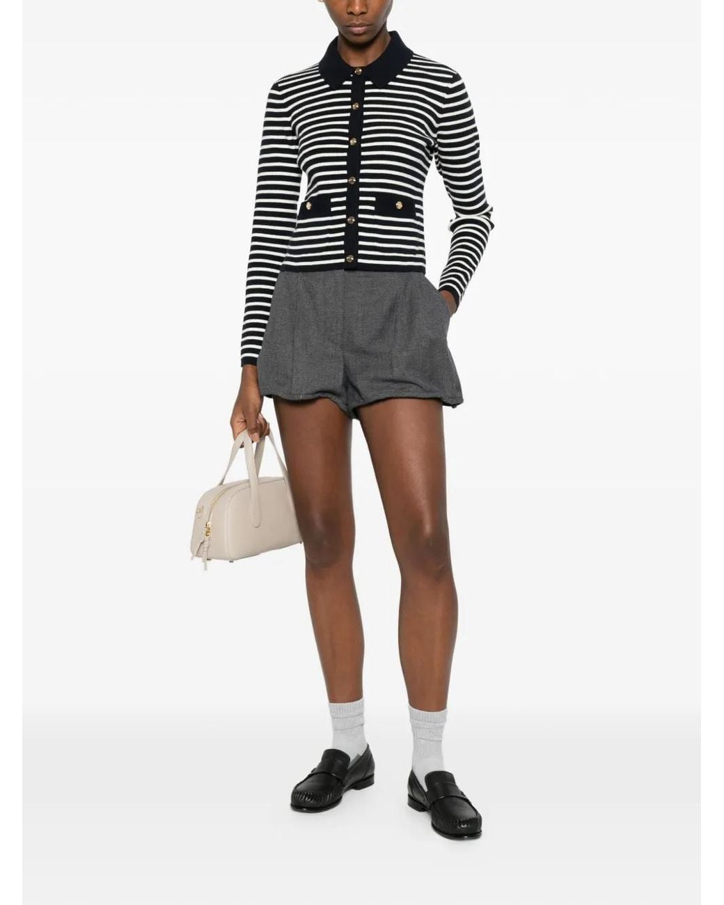 Maje Black Striped Polo Cardigan