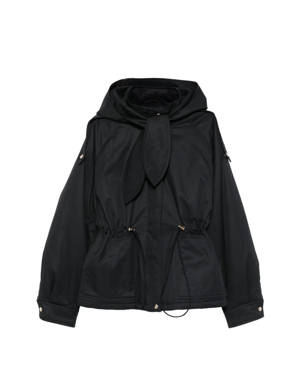Maje Black Bow-Detail Drawstring-Waist Parka
