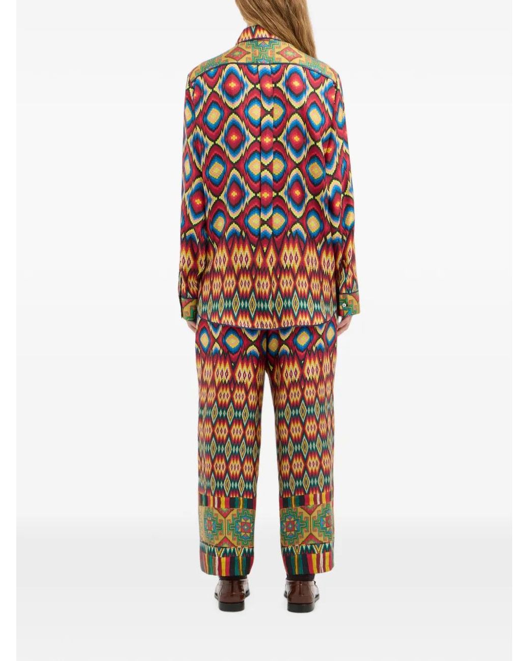 Pierre Louis Mascia Red Aloe Geometric-Print Silk Shirt