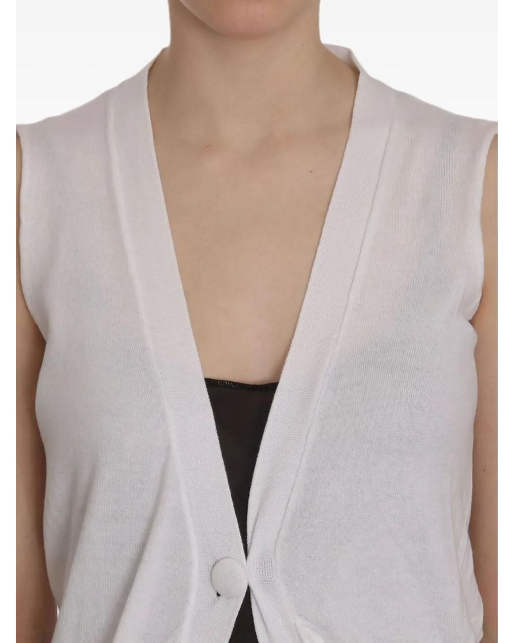 Pink Memories White Sleeveless V-Neck Gilet