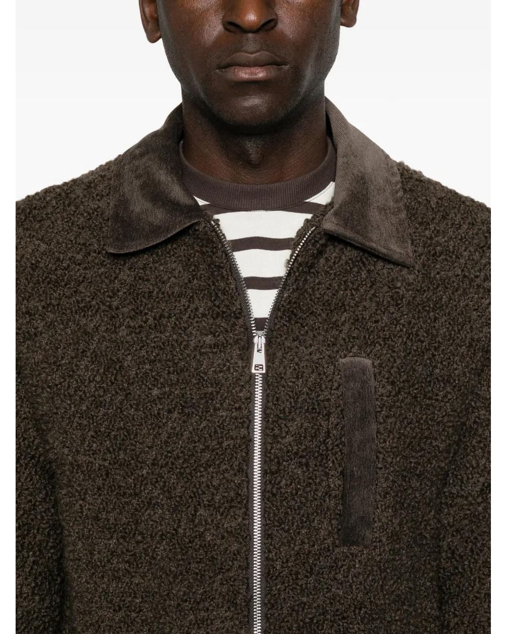 Amaranto Brown Bouclé Corduroy-Collar Jacket for men