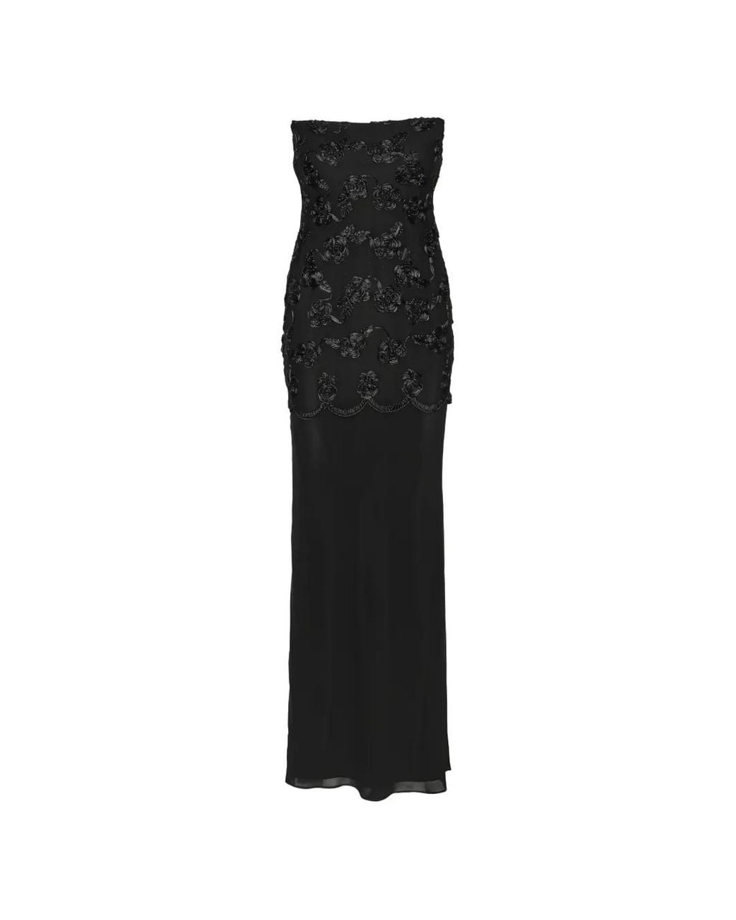ROTATE BIRGER CHRISTENSEN Black Robe Longue Sans Manches En Résille À Fleurs