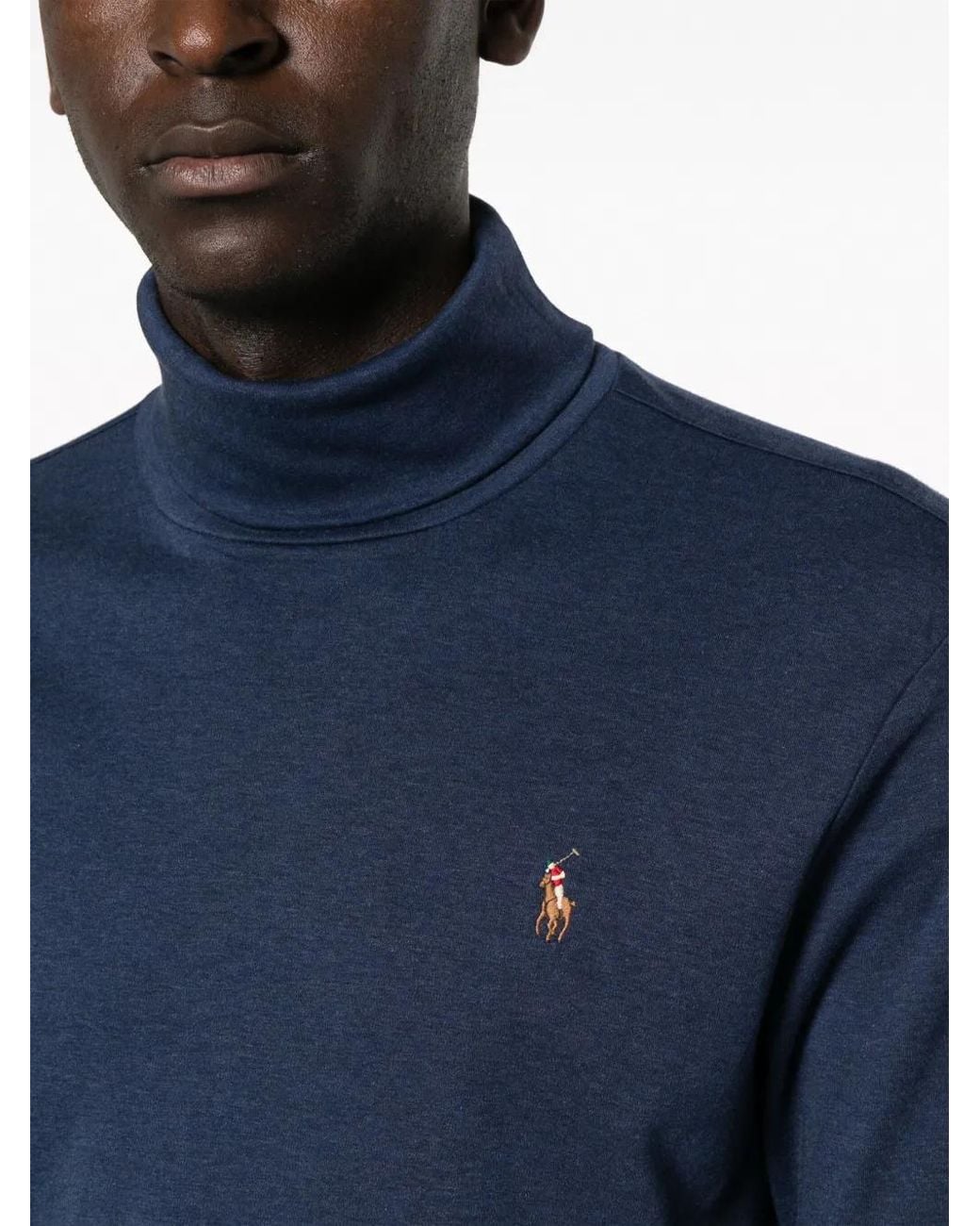 Polo Ralph Lauren Blue Logo-Embroidered Roll-Neck Jumper for men