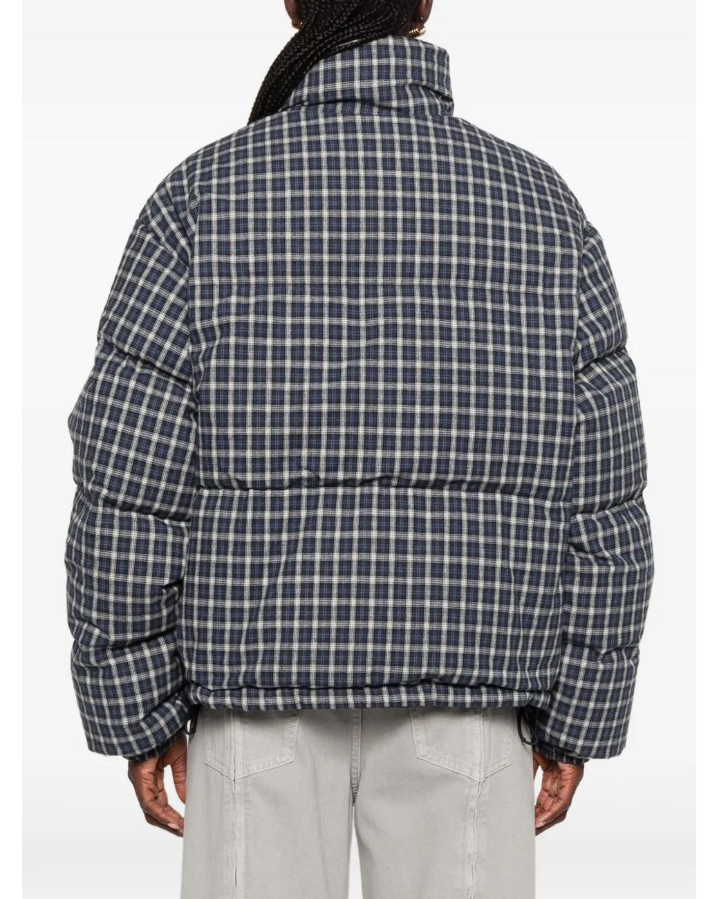 Miu Miu Blue Reversible Flannel Down Jacket