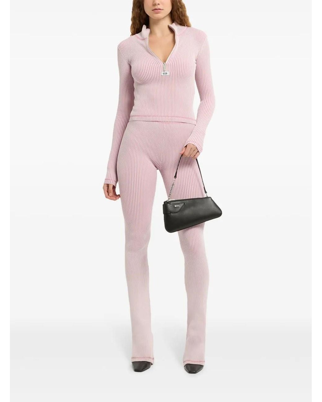 Gcds Pink Ribbed Knit Flared Trousers