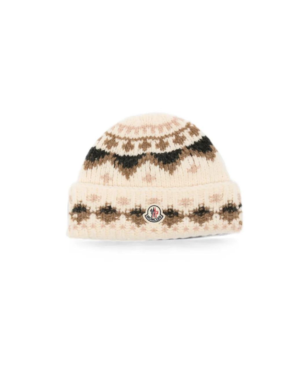 Moncler White Fair Isle-Knit Beanie Hat for men