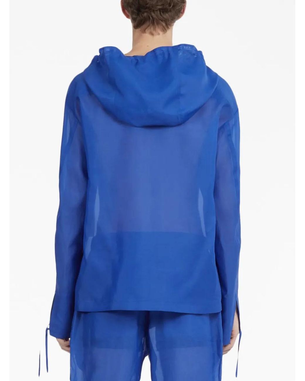 Ferragamo Blue Hooded Organza Blouse for men