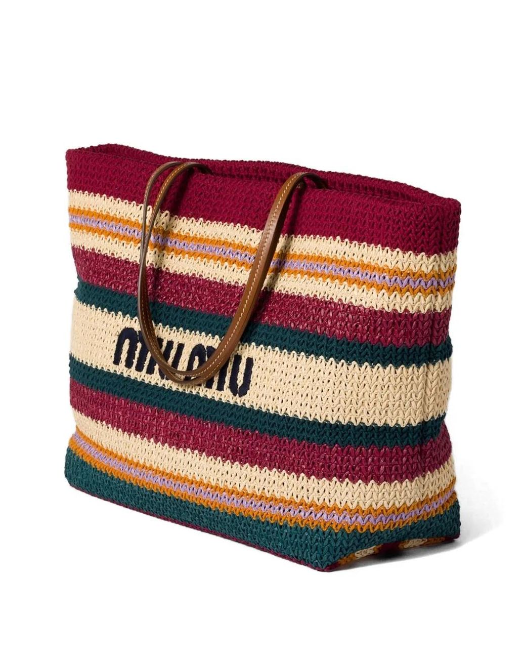 Miu Miu Red Raffia-Effect Woven Tote Bag