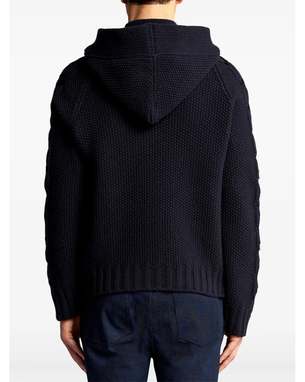 Etro Blue Cable-Knit Zip-Up Hoodie for men