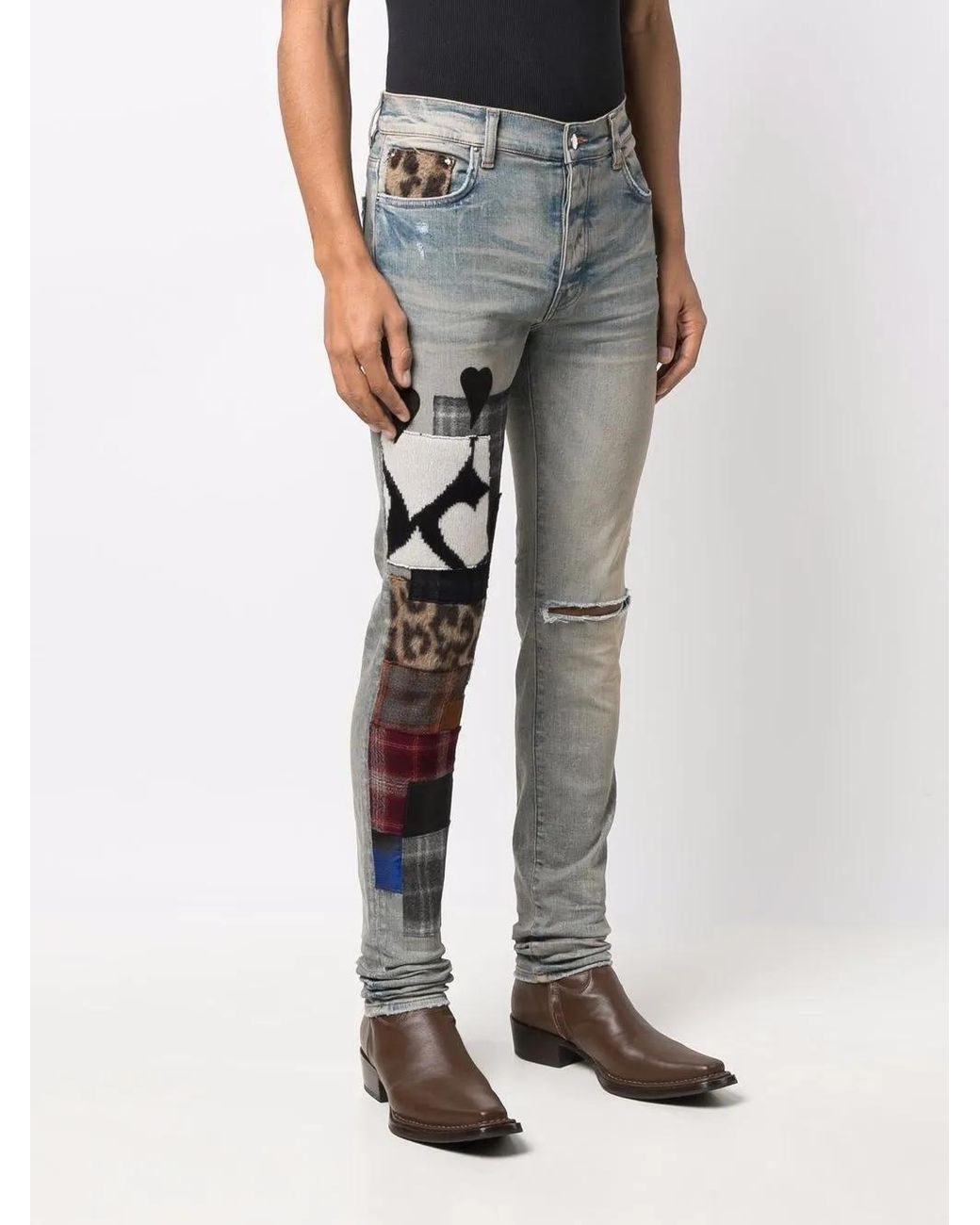Amiri Patchwork-Detail Denim Jeans in Blue for Men | Lyst