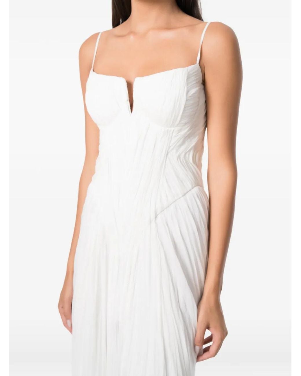 NORINA ST White Cat Corset-Style Pleated Maxi Dress