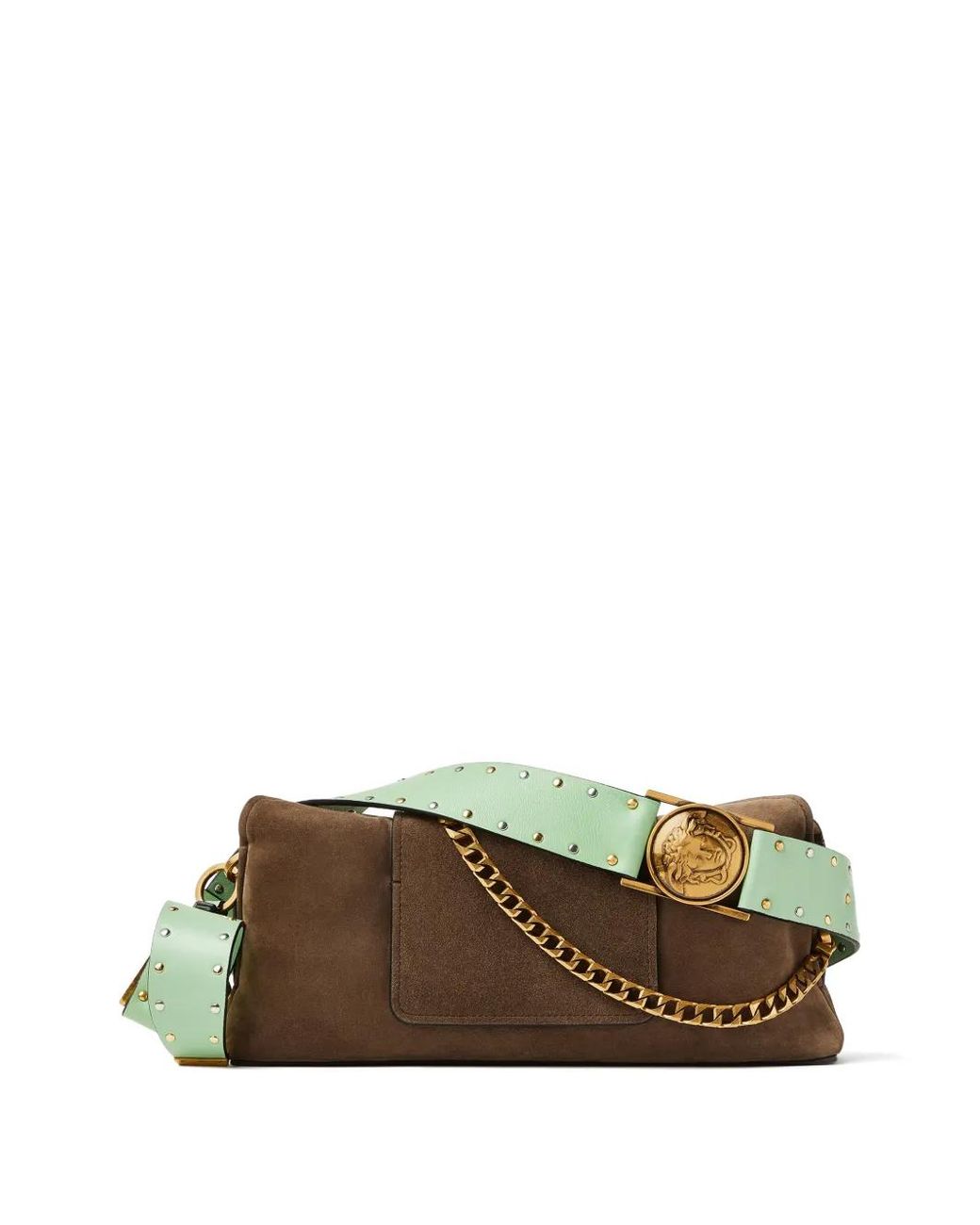 Versace Brown Vivian Embellished Suede Clutch