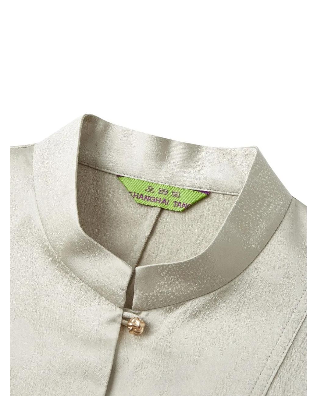Shanghai Tang White Drape Frog-Button Asymmetric Top