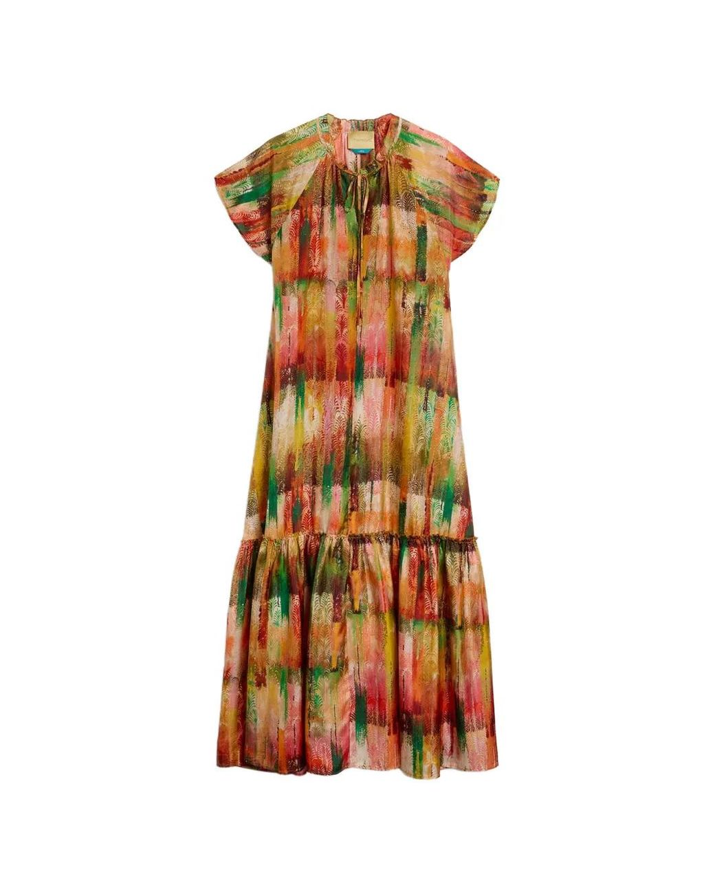 Momoní White Paloma Printed Flounced-Hem Maxi Dress