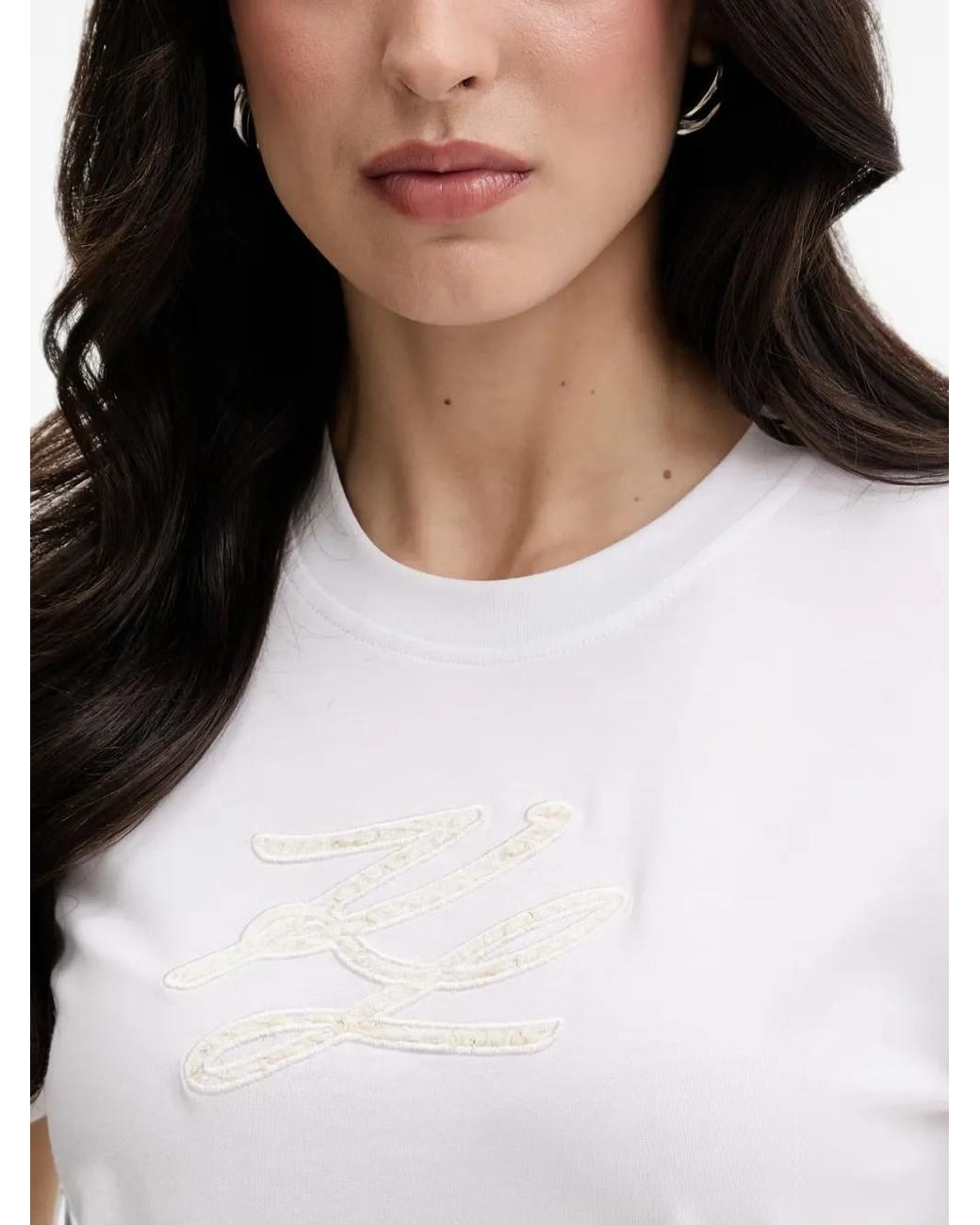 Karl Lagerfeld White T-Shirt À Logo Brodé
