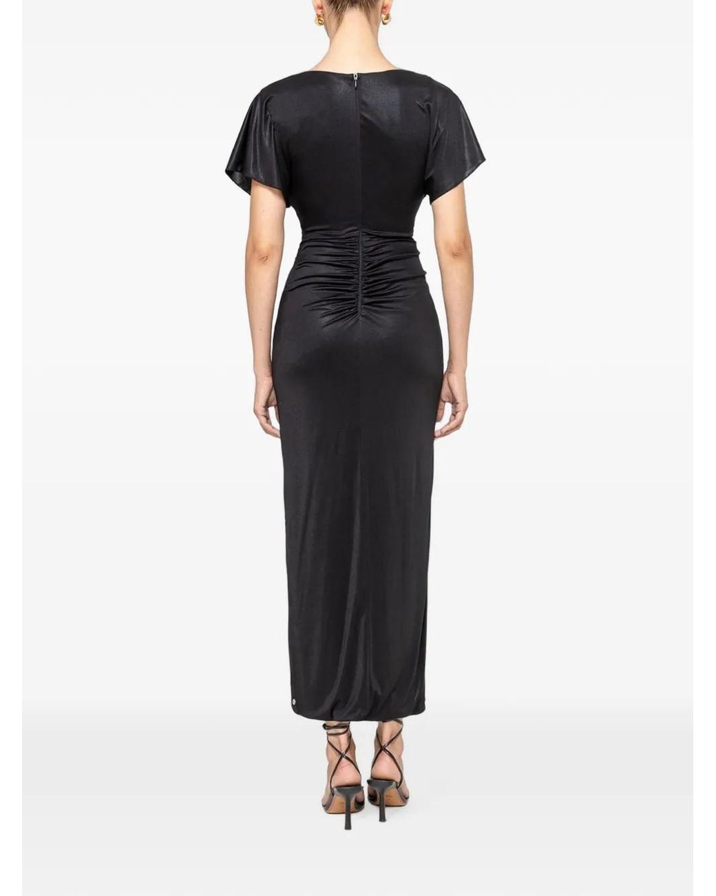 Nissa Black Metallic-Detail Midi Dress