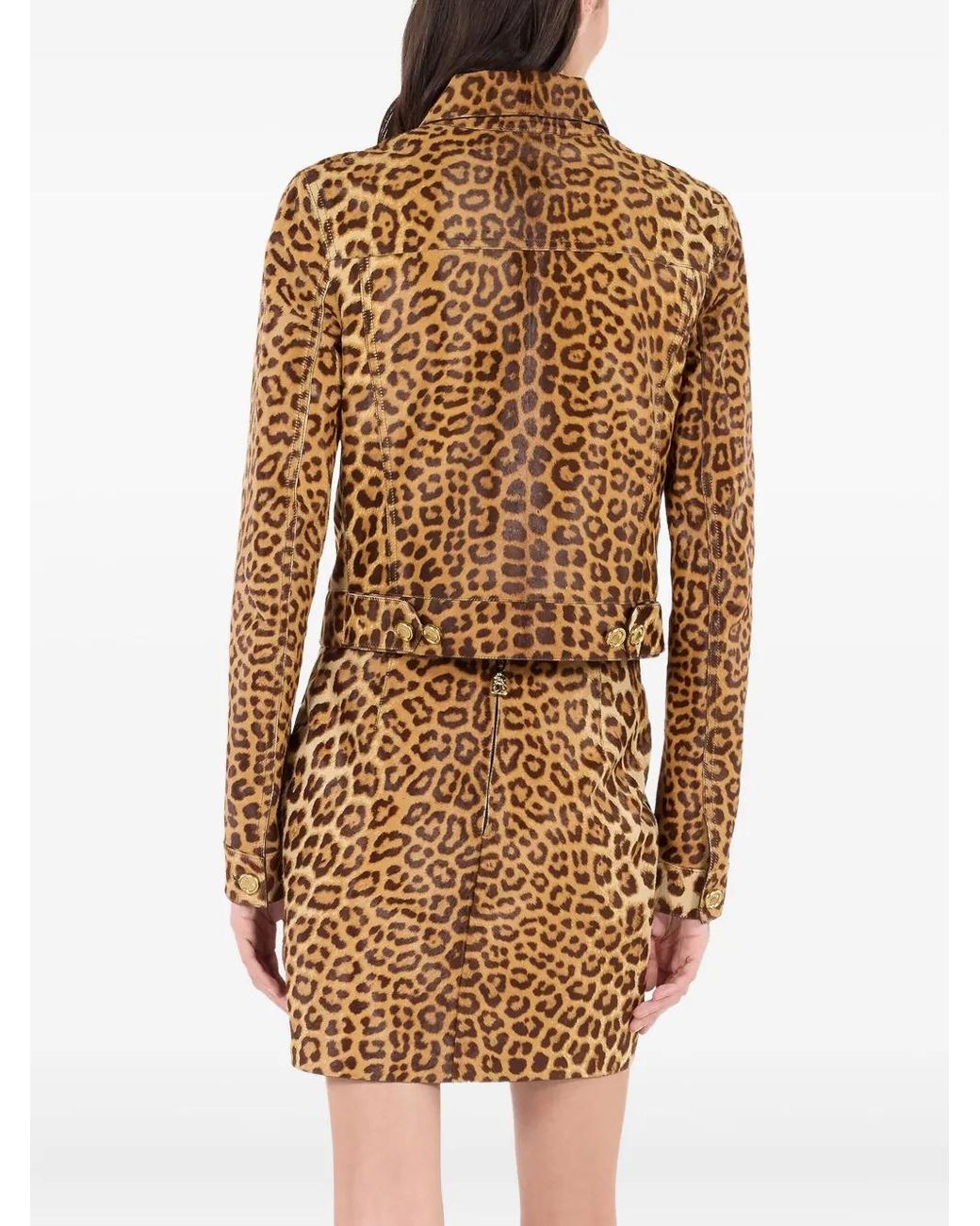 Roberto Cavalli Metallic Leopard Print Button-Fastening Leather Jacket