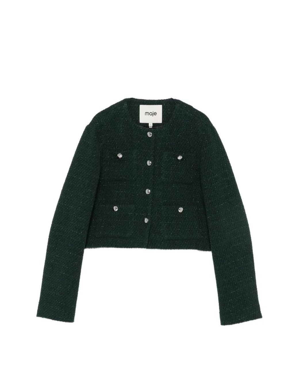 Maje Green Veste Crop En Tweed À Carreaux