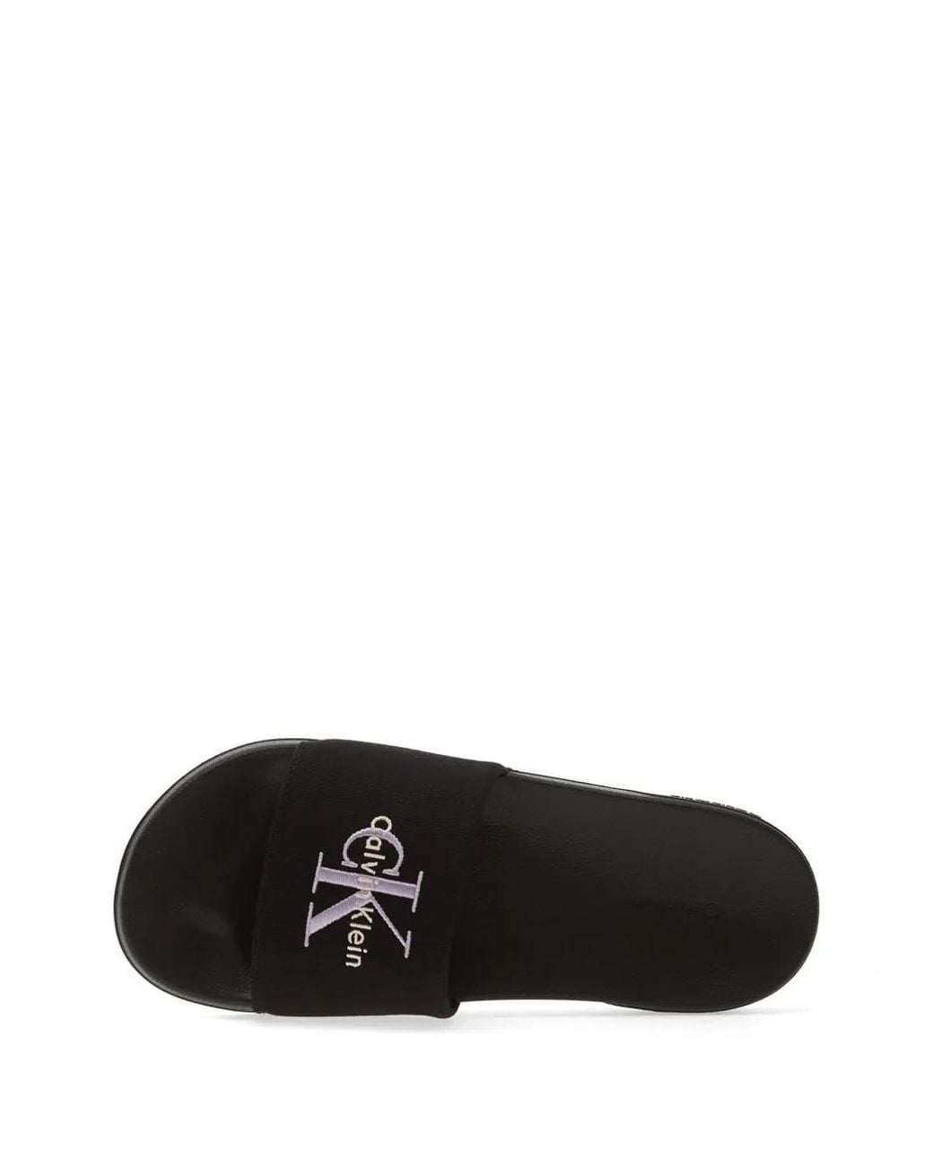 Calvin Klein Black Logo-Embroidered Slides