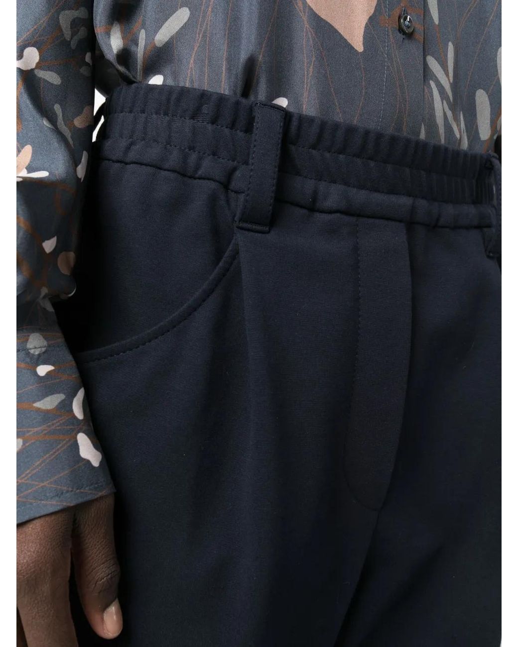 Brunello Cucinelli Blue Cotton Blend Drawstring Trousers