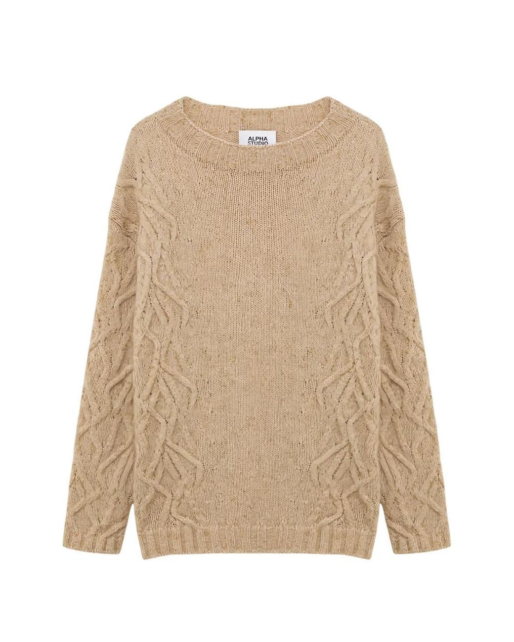 Alpha Studio Natural Cable-Knit Drop-Shoulder Sweater