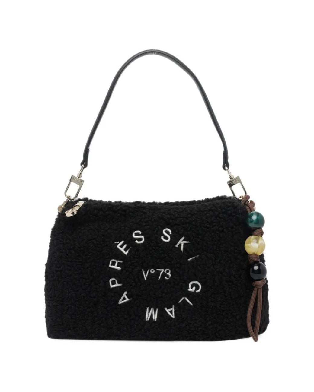 V73 Black Ski Glam Logo-Embroidery Shoulder Bag