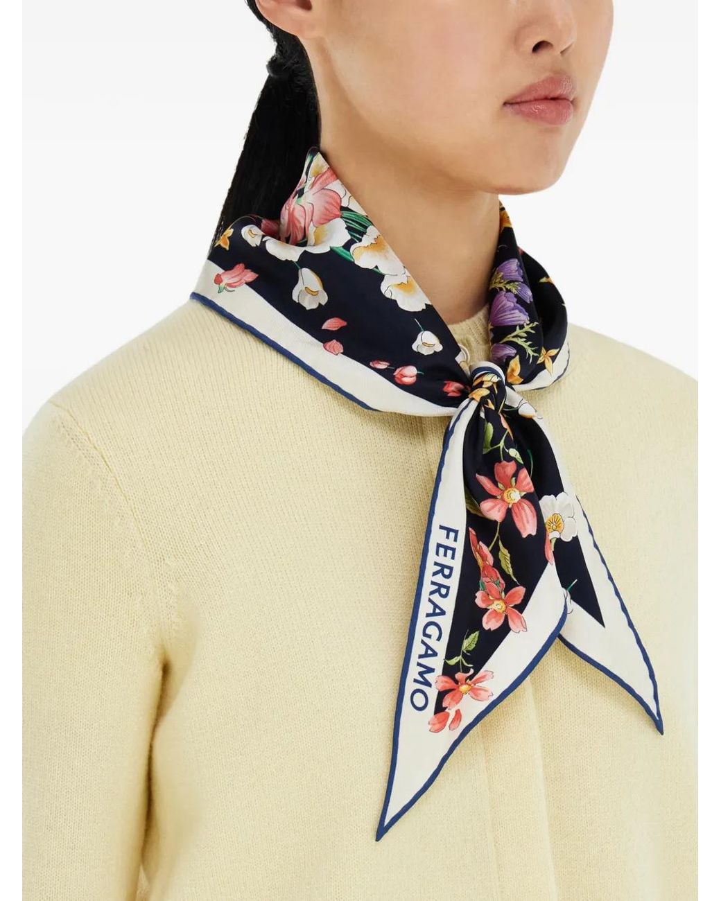 Ferragamo Blue Spring-Print Diamond Scarf