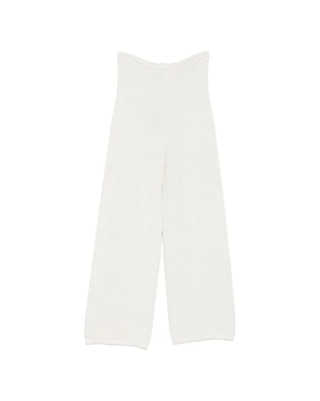 Liviana Conti White Ribbed-Knit Wide-Leg Trousers