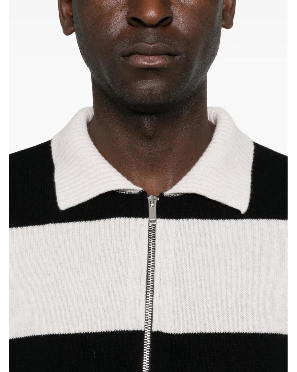 Alpha Studio Black Striped Quarter-Zip Sweater for men