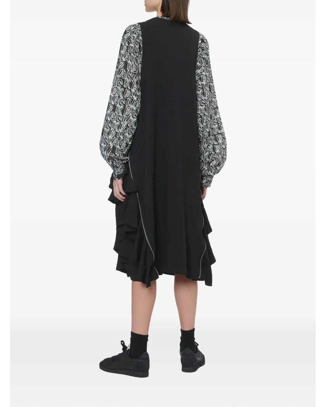 COMME DES GARÇON BLACK Black Ruffled Zip-Detail Midi Dress