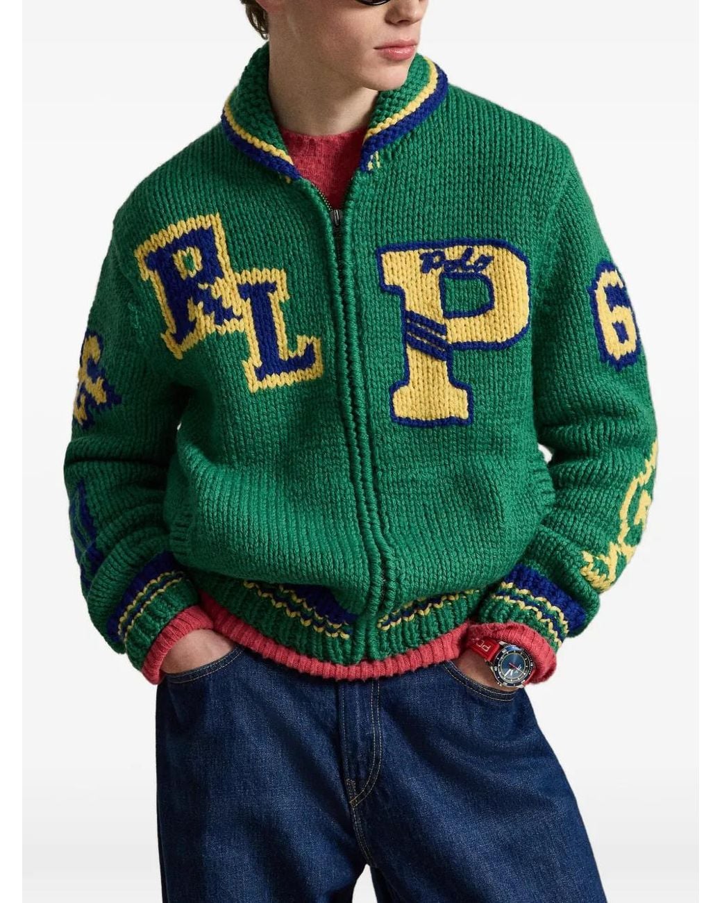 Polo Ralph Lauren Green Varsity-Inspired Wool Full-Zip Jumper for men