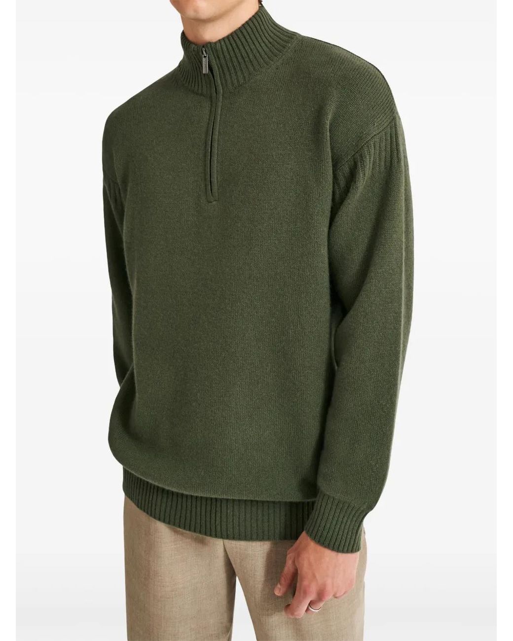 Pringle of Scotland Olive Green Cashmere Zip Sweater for men