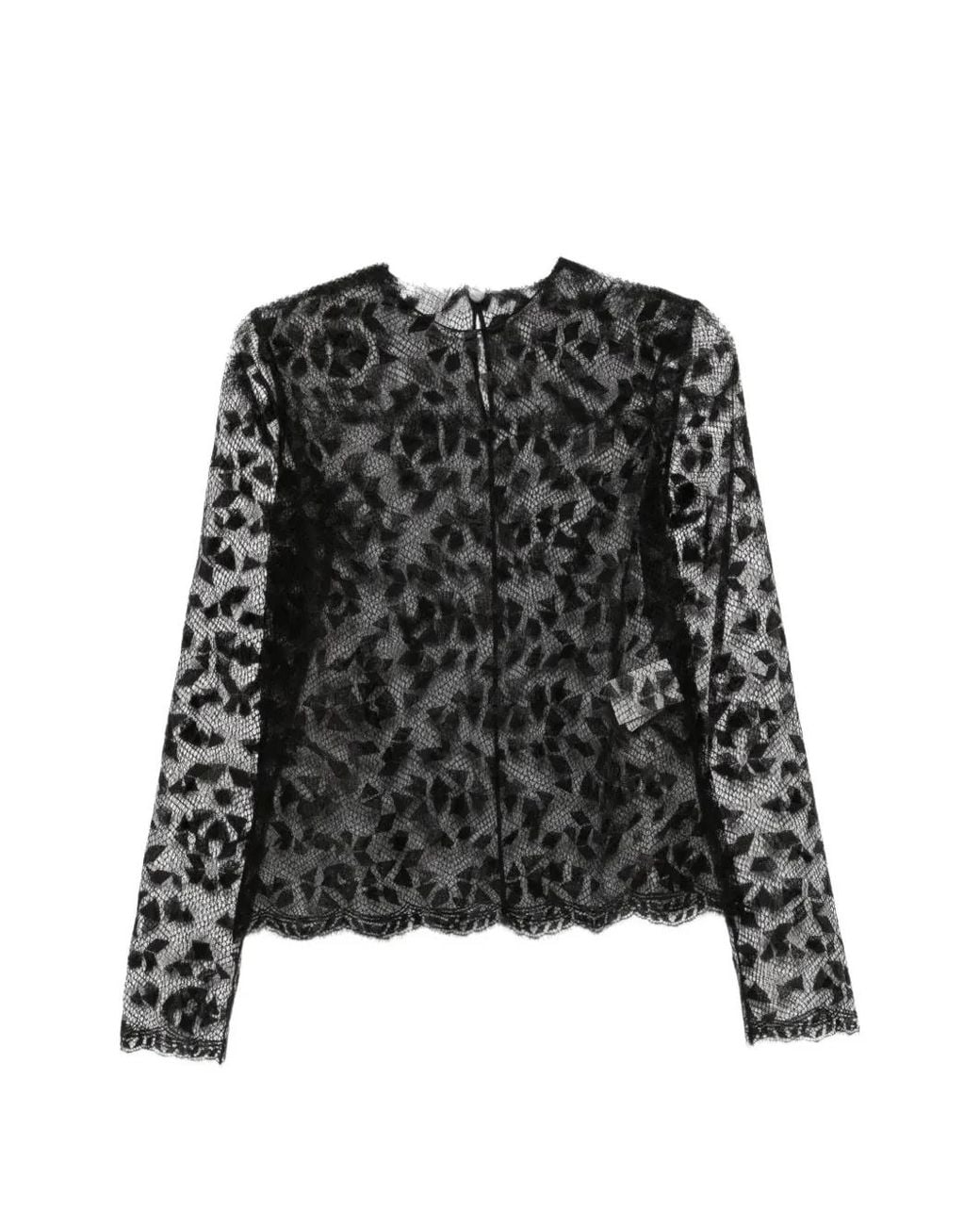 Fendi Black Lace Long-Sleeve Top