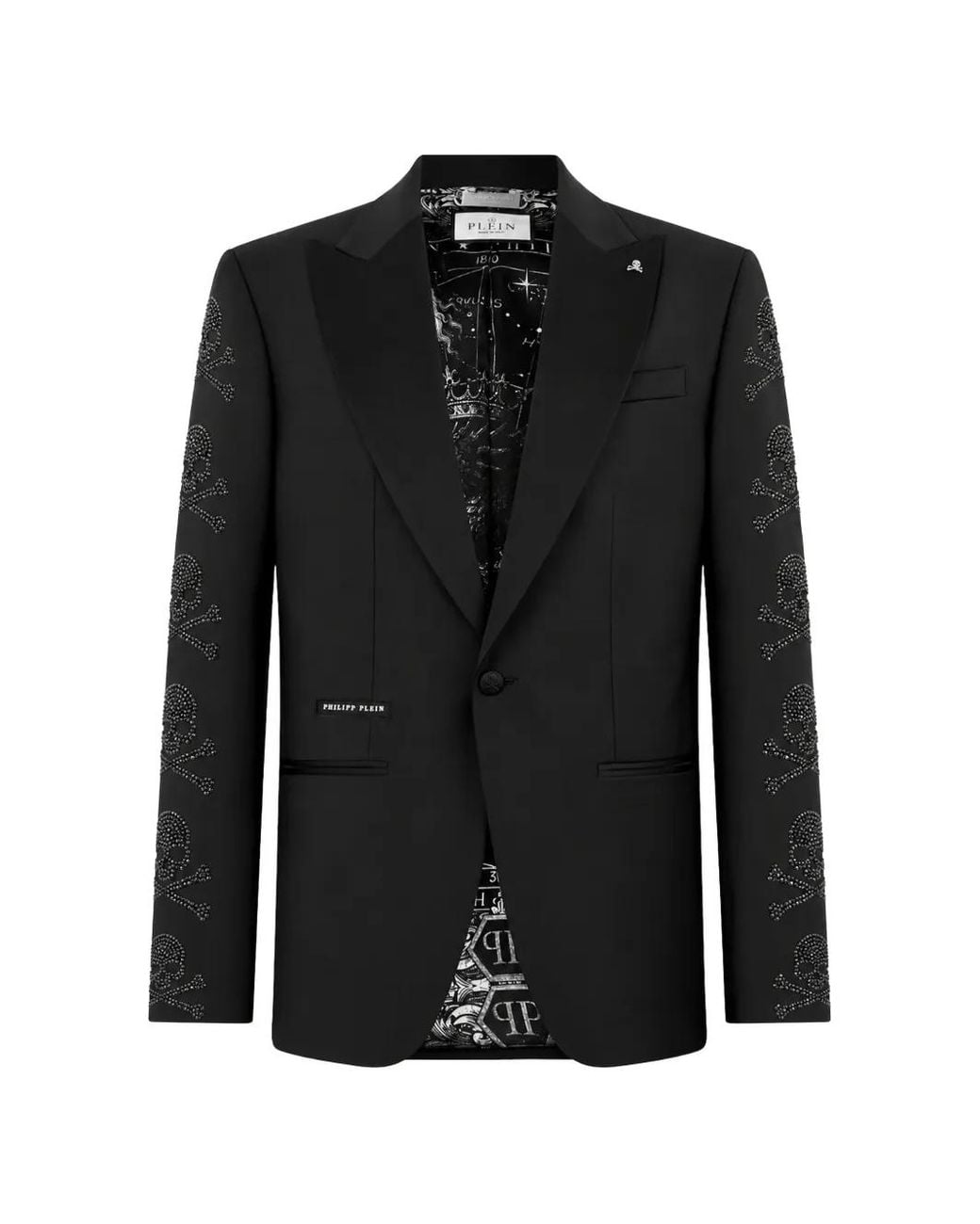Philipp Plein Black Regular-Fit Skulls Jet Stones Blazer for men
