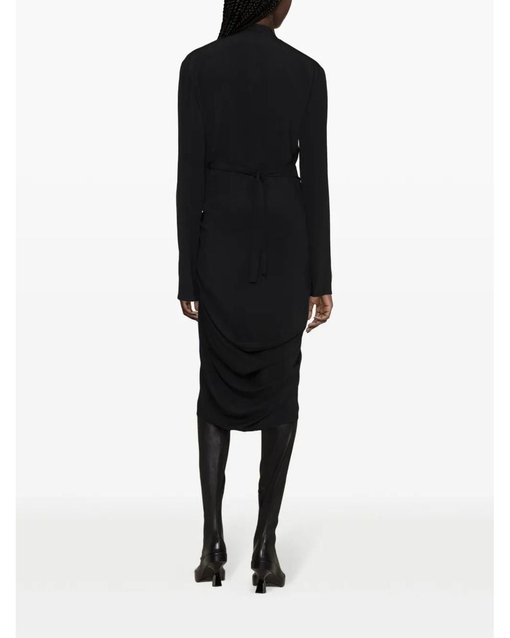 Rick Owens Black Side-Tie Crepe Wrap Dress