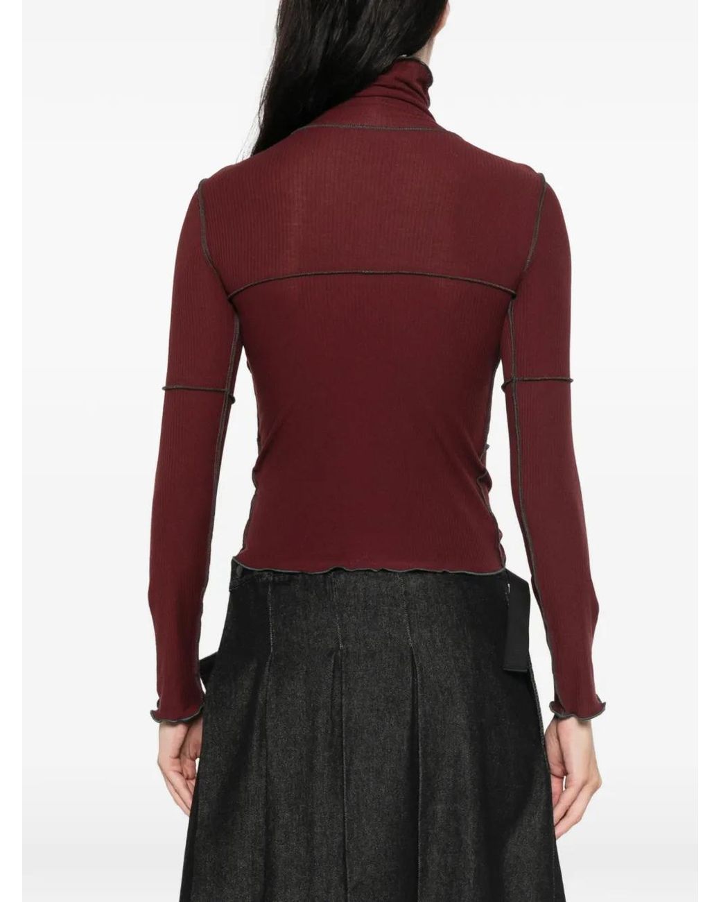 Baserange Red Exposed-Seam Ribbed-Knit Top