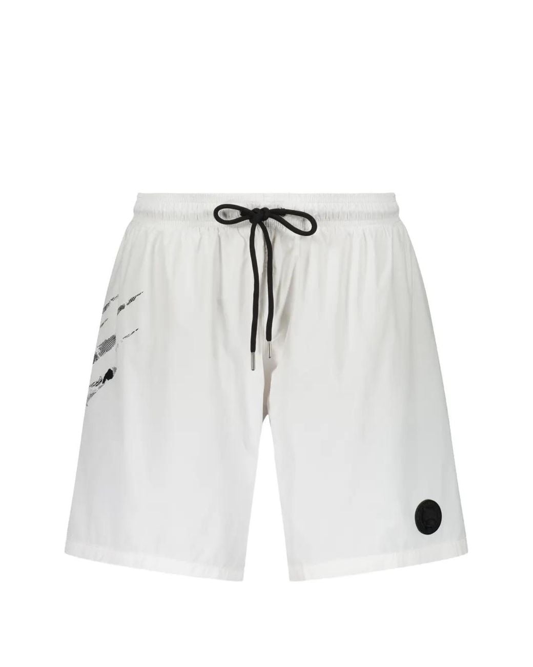Philipp Plein White Logo-Patch Graphic-Print Swim Shorts for men
