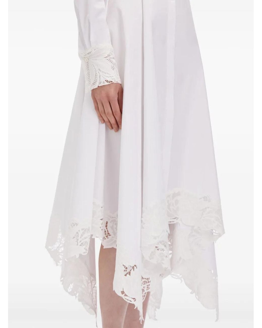 Oscar de la Renta White Floral Guipure Handkerchief Dress