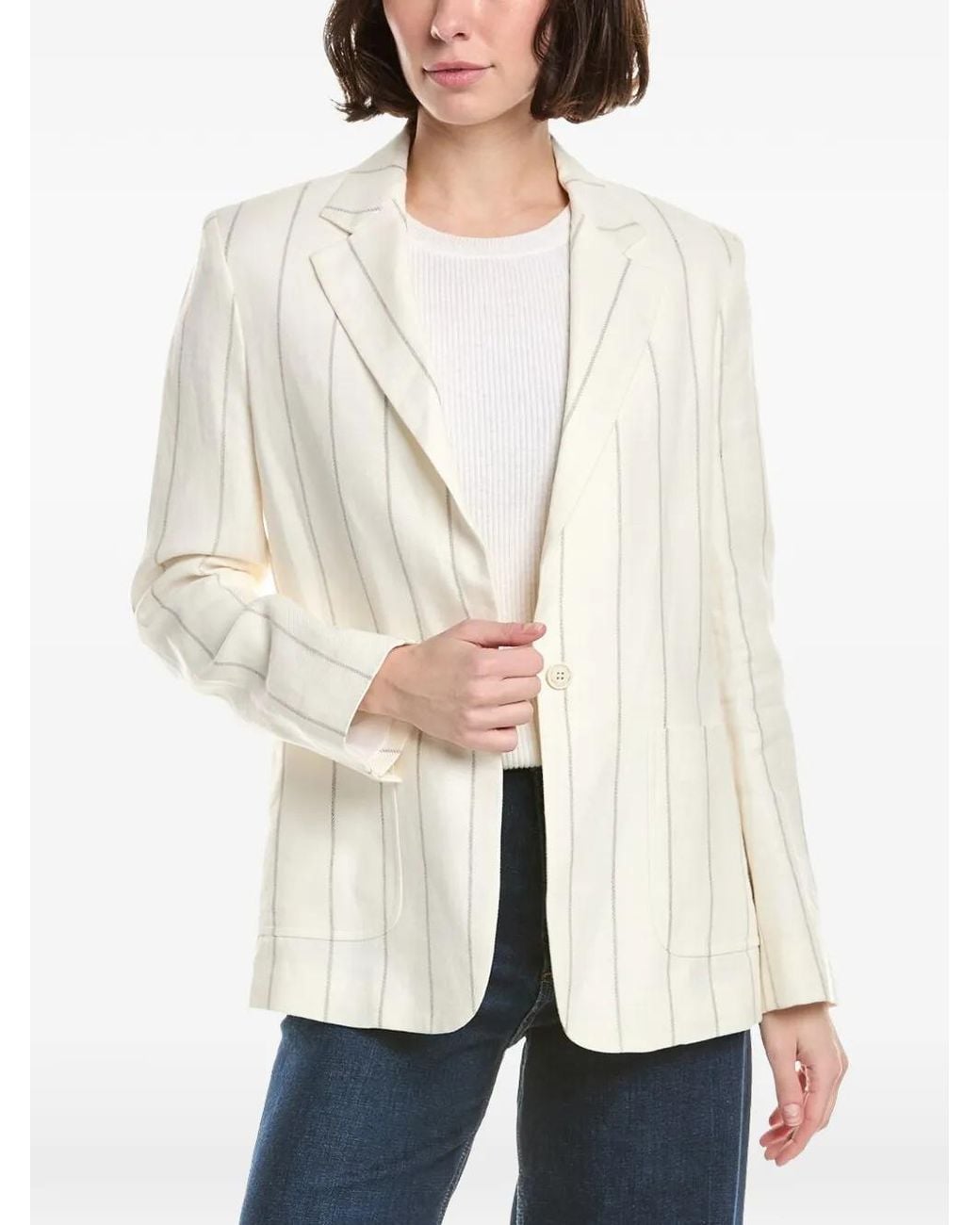 Eleventy Natural Pinstripe Deconstructed Blazer