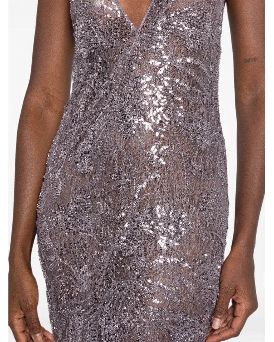 The New Arrivals Ilkyaz Ozel Purple Sequin-Embellished V-Neck Maxi Dress