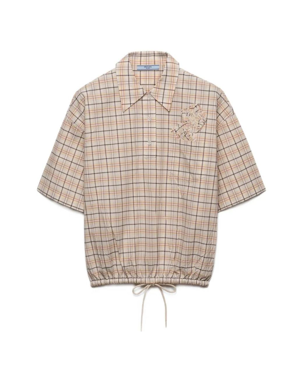 Prada Natural Embroidered Checked Poplin Top