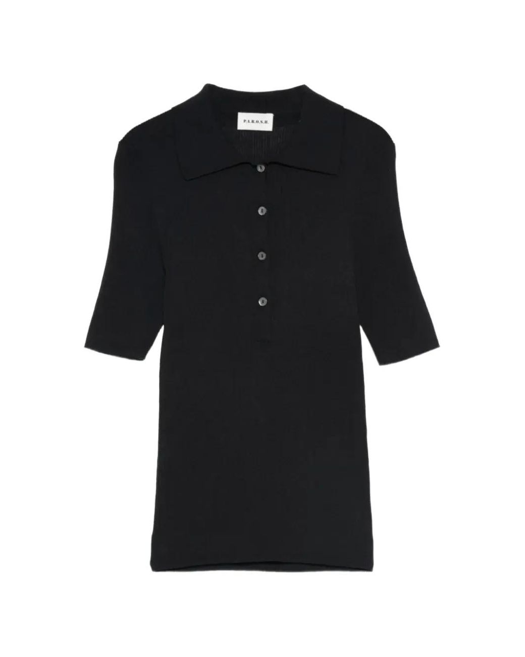 P.A.R.O.S.H. Black Ribbed-Knit Polo Shirt
