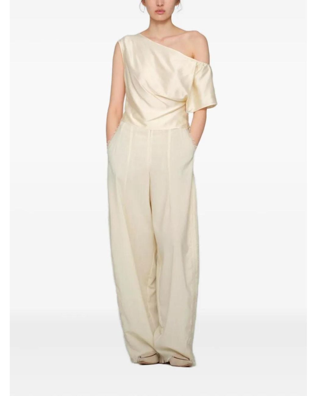 YANGKEHAN Natural Draped One-Shoulder Top