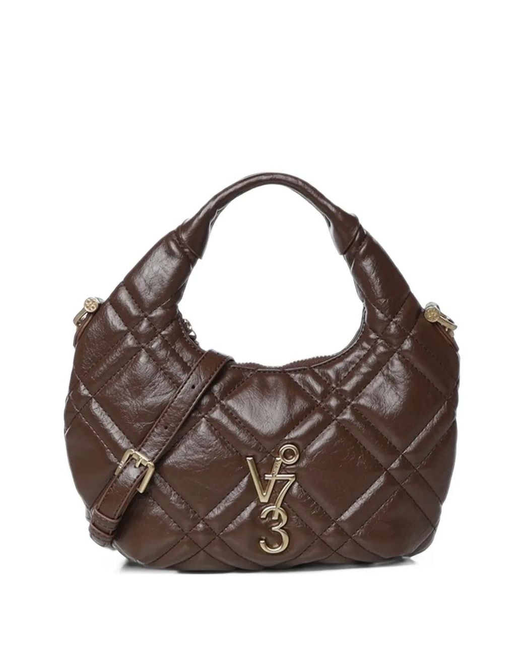 V73 Brown Diaspro Quilted Logo-Plaque Tote Bag